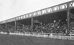 Grandstand built under a railway viaduct, 1909