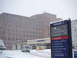 Main building of the Georgetown University Hospital in winter