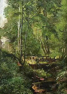 Footbridge over woodland stream, Gertrud Staats