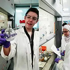 Female students conducting chemistry experiments