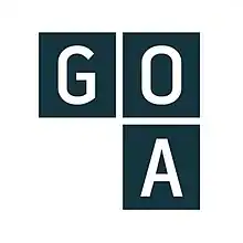 Three navy blue squares. One contains the letter G, one contains the letter O, one contains the letter A.