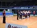 South Korea men's team at line-up.  Goalball regional championships, Chiba, Japan (2019).