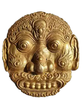 A silver-alloyed gold mask from East Java, Indonesia, 14th century.