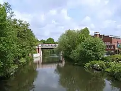 The channel Goldbekkanal with Hamburg U-Bahn bridge.