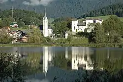 Lakeside with parish church and castle