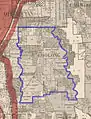 1909 map of the Parish of Googong (blue border).