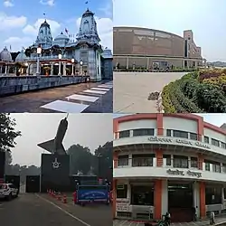 clock wise from top left to left bottom, Gorakhnath Temple, AIIMS Gorakhpur, Gita Press and  Indian Air force Base