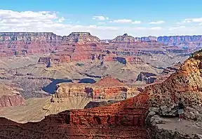 Wotans Throne left of center with Vishnu Temple to right, seen from South Rim