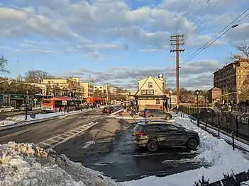 The station's parking lot, looking towards the station house.