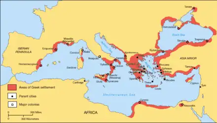 Greek coastal settlements throughout the Mediterranean and Black Sea