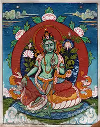 Painting of Buddhist goddess Green Tara by Prithvi Man Chitrakari done in 1947