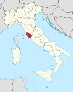 Map highlighting the location of the province of Grosseto in Italy