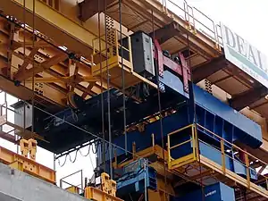 Detail of crane component of overhead cantilever truss system, September 30, 2006, near Sea Island Centre