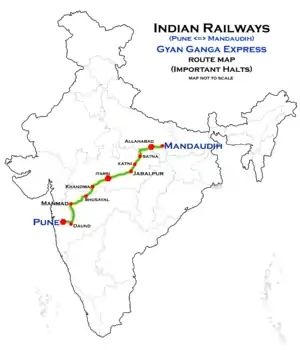 Pune–Banaras Gyan Ganga Express route map