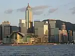 The waterfront of the Hong Kong Island on the opposite coast of the Victoria Harbour, as seen from Tsim Sha Tsui