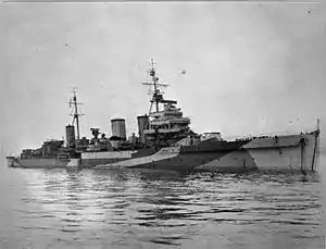 A black white photo of a warship