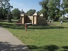 A wooden castle at playground in Rakvere, Estonia