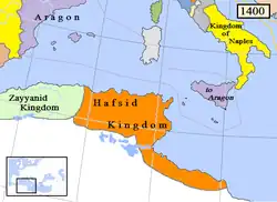 Realm of the Hafsid dynasty in 1400 (orange)