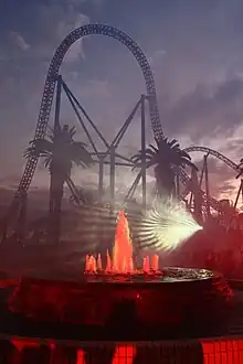 The fountain in Main Street looking towards Superman Escape.