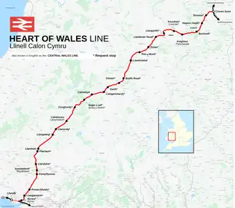 Map of the Heart of Wales line.