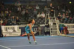 The crowd watches Heather Watson play a point at the Kockelscheuer Sport Centre during the 2015 Luxembourg Open.