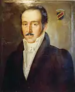 Oil painting of a mustachioed, middle-aged man