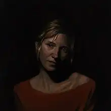 An oil painting of a woman's face