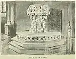 A reproduction of Font in Upton Church as it appeared in A History of Upton, Norfolk