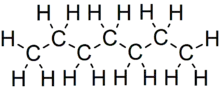 Skeletal formula of heptane of all implicit carbons shown, and all explicit hydrogens added