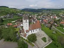 Herznach village with the St. Nikolaus Church in foreground