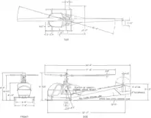 3-view line drawing of the Hiller H-23 Raven