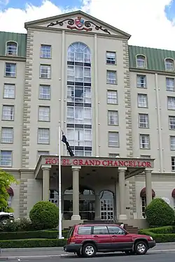 Hotel Grand Chancellor (completed 1993). Launceston, Tasmania. Mock historic composition of Georgian and Second Empire styles.