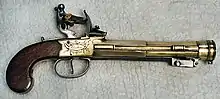 English Flintlock pistol "Spencer" Steel, brass, and wood, The McBean Collection, Preservation Society of Newport County