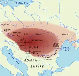 Territory under Hunnic control circa 450 AD