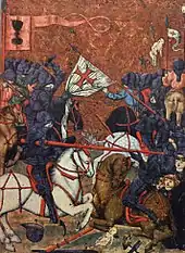 Painting of battle between mounted knights