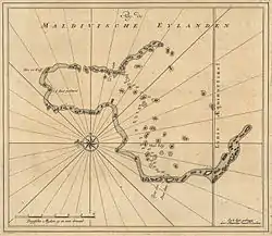 1753 Van Keulen Map of Huvadu Atoll (inaccurate)