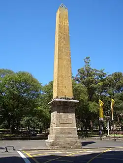 Obelisk at junction of Elizabeth and Bathurst Streets, Sydney.