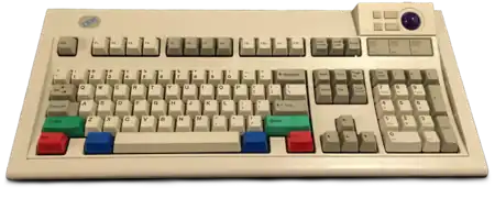 IBM Model M5-2, featuring a purple trackball and alternative 'RGB' keys from Unicomp