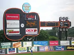 A black guitar-shaped scoreboard towers over the left-center field wall.