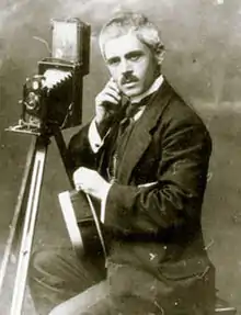 Portrait of Yanaki Manaki with his camera