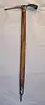 A wooden handled ice axe from the mid-1970sLength: 75 cm (29+1⁄2 in)Weight: 840 g (29+1⁄2 oz)