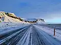 An icy stretch of Route 1 between Vík í Mýrdal and Höfn