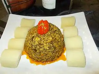 Gnetum africanum cooked with cassava