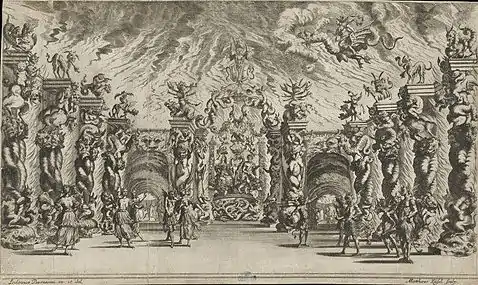 Stage set for the underworld in Antonio Cesti's opera Il pomo d'oro, 1668