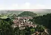 Coloured black and white photograph: the Burgberg in the centre of Ilfeld (around 1900)