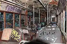 The interior of tram 1995 the last tram to have operated on Sydney's original tram network