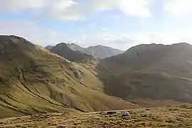 Intersection of Benbaun, Bencollaghduff and Benbreen, viewed from Muckanaght