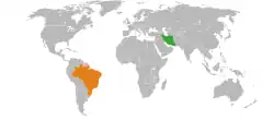 Map indicating locations of Iran and Brazil