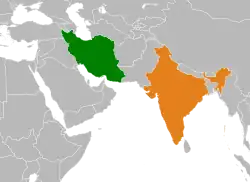 Map indicating locations of Iran and India