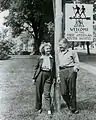 Isabel & Monroe standing in front of hostel in Northfield, Massachusetts